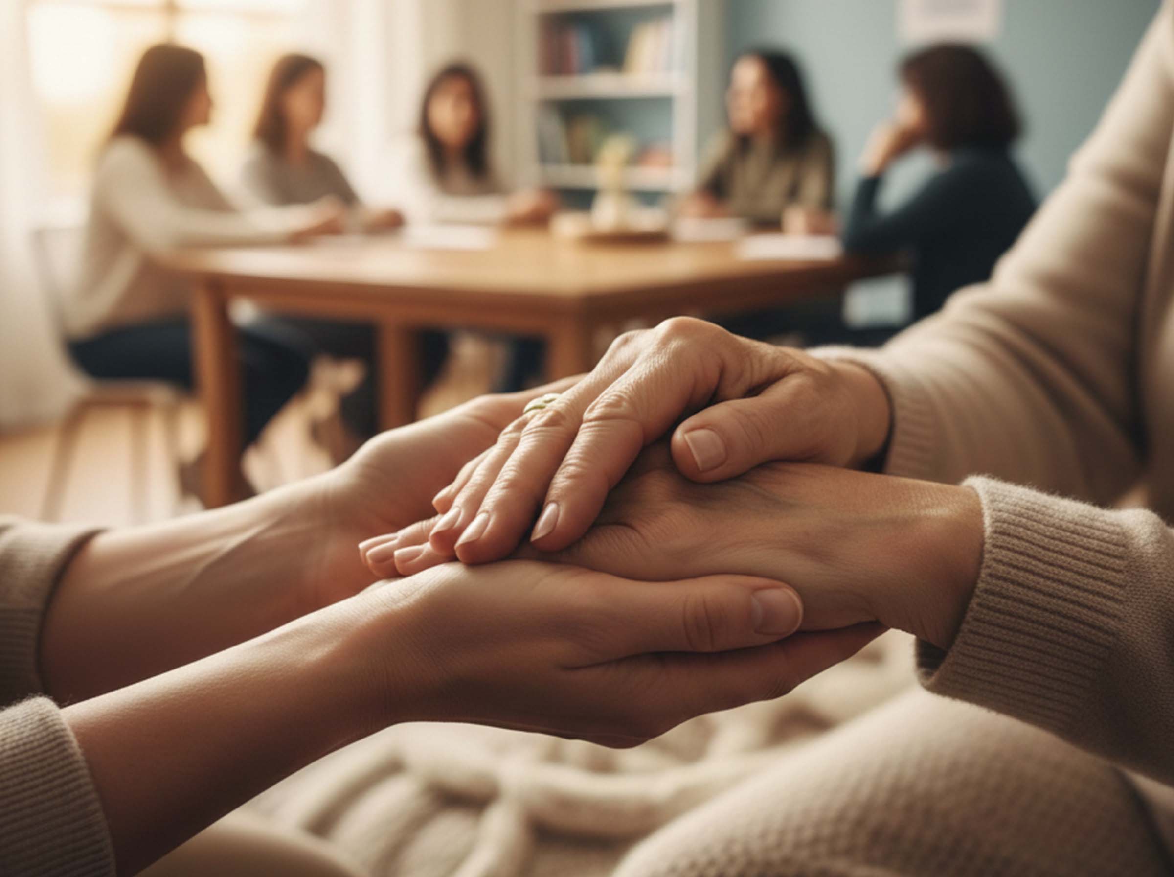 Grupo de mulheres em círculo de apoio